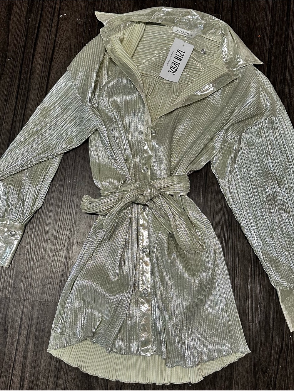 12th tribe new size M Metallic champagne belted shirt Dress
